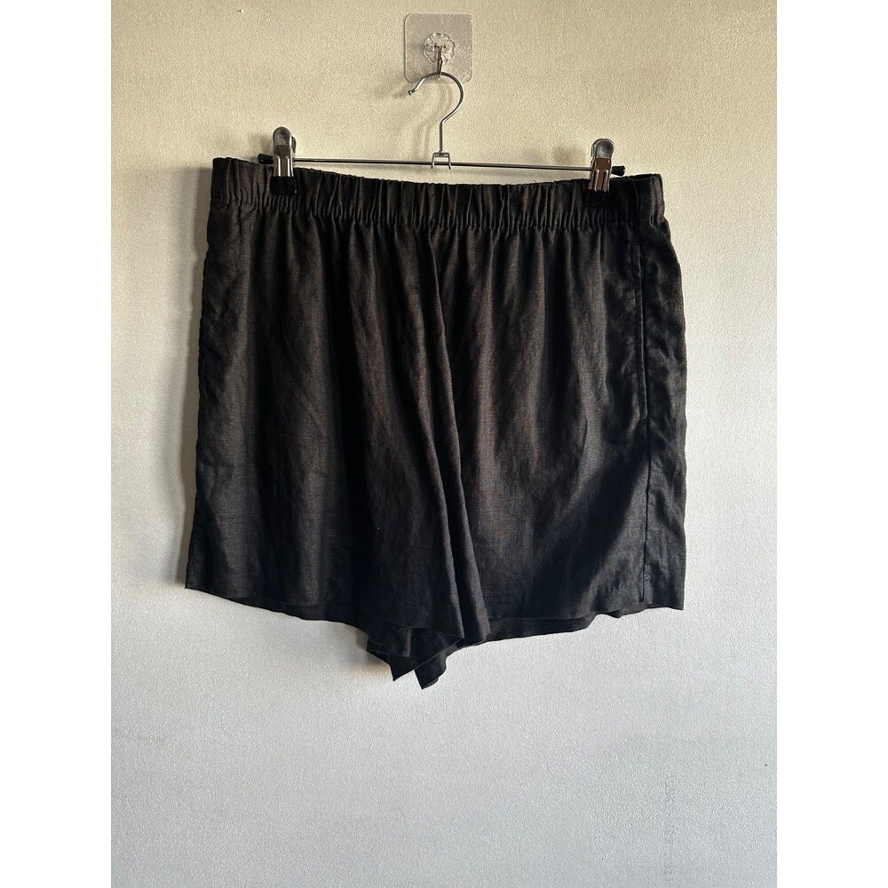 H&M Womens Linen Shorts M Linen Black Elastic Waist Beach Resort Travel Coastal